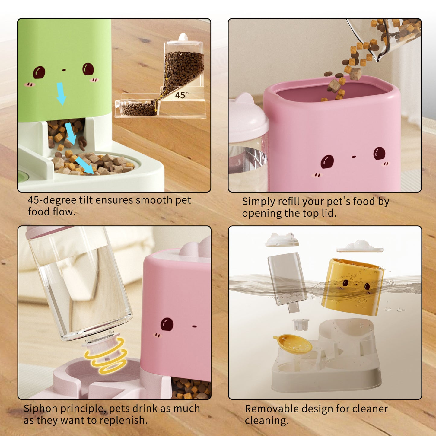 Super Cute Pink Cartoon Shaped Pet Feeding And Drinking Device, Filled With Cute Elements, Paired With Thoughtful Large Capacity Design, Easily Solves The Problem Of Pet Hunger And Thirst During Short